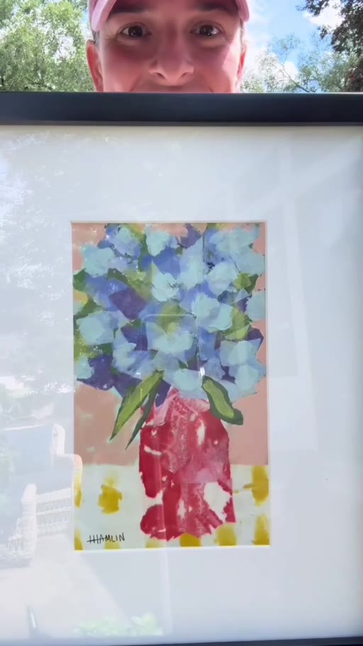 Close view of Hydrangea Blooms framed original artwork