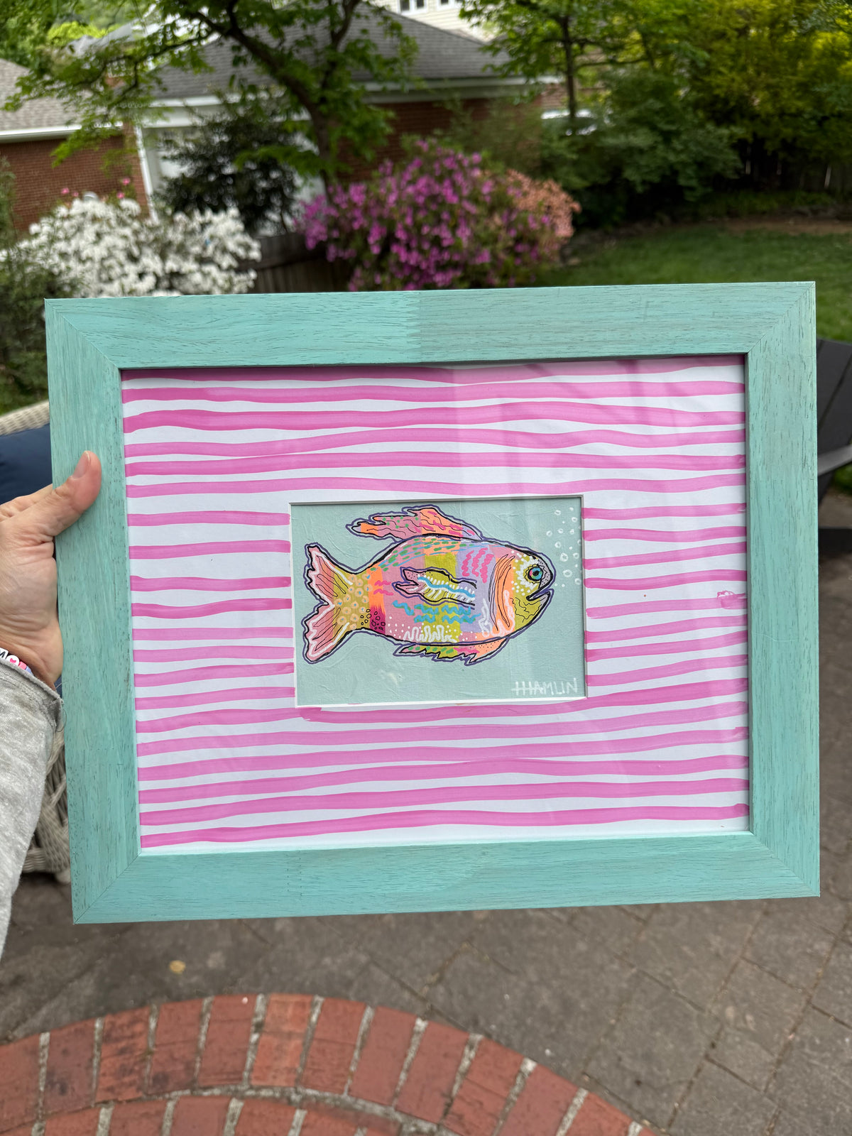 Pink Fish | Framed Original with Hand-Painted Mat